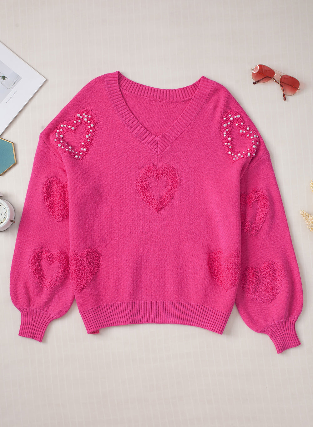 Levoire | Rosa Pull En Tricot Avec Détails Cœur En Perles Pour Femmes