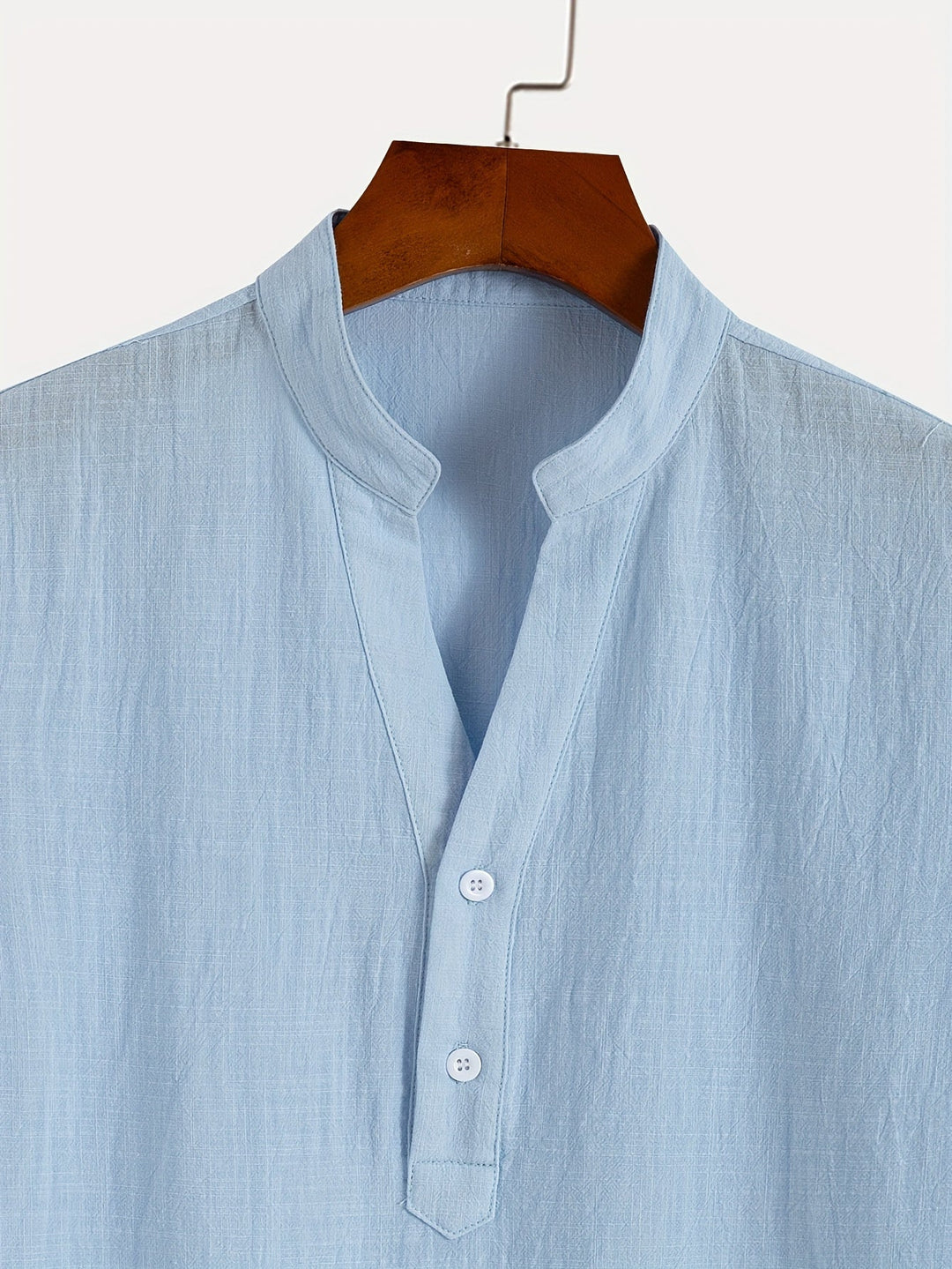 Levoire | T-Shirt Henley À Manches Courtes Unies Avec Col En V Profond