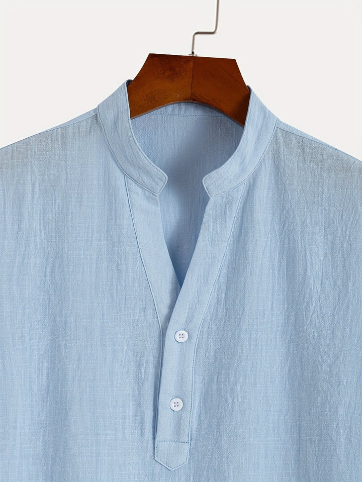 Levoire | T-Shirt Henley À Manches Courtes Unies Avec Col En V Profond