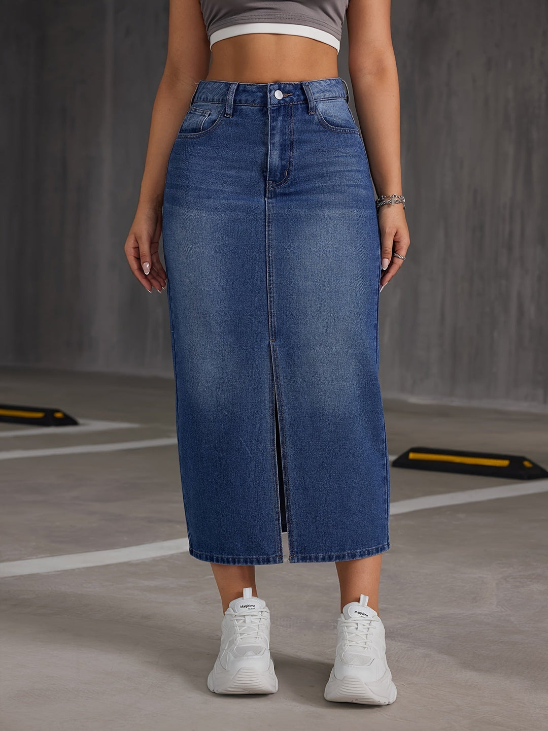 Levoire | Jupe Midi En Denim Taille Haute Et Volek Bleu nuit