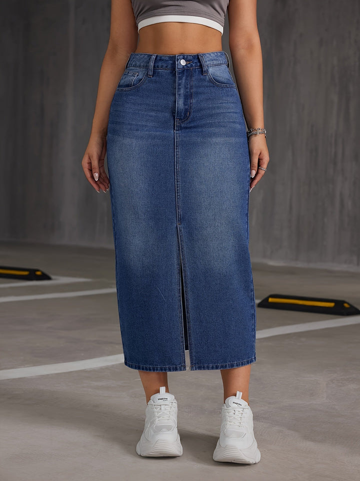 Levoire | Jupe Midi En Denim Taille Haute Et Volek Bleu nuit