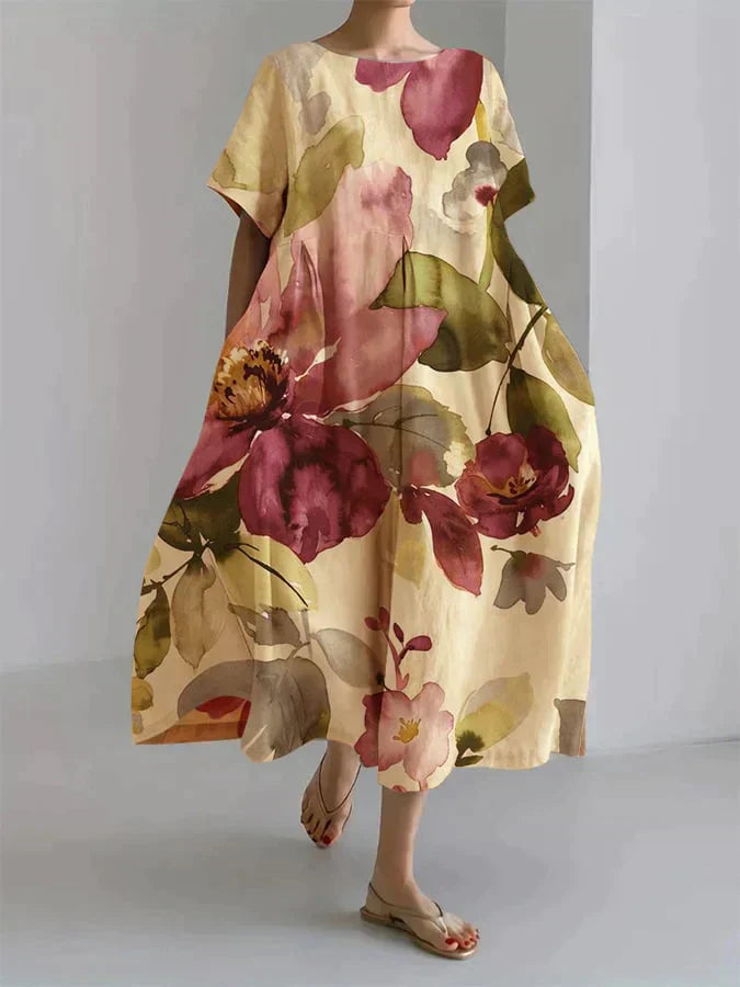 Levoire | Robe ample pour femmes avec motif floral botanique Jaune