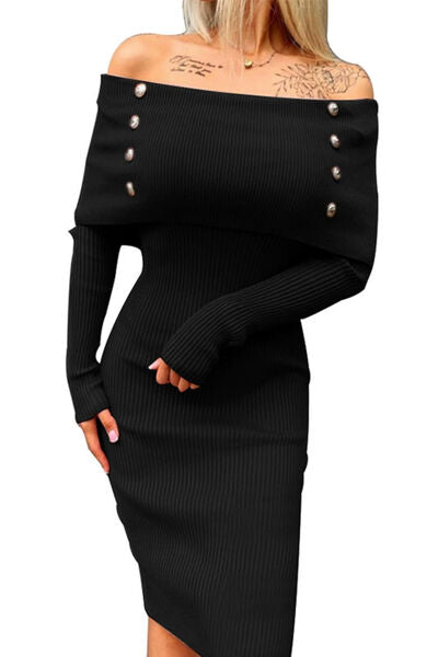 Levoire | Robe Longue À Épaules Dénudées Avec Boutons Décoratifs