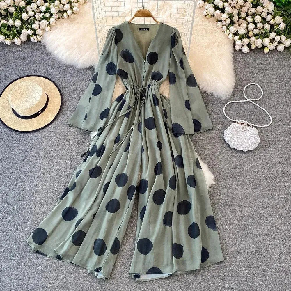 Levoire | Salopette à col V avec imprimé à pois Vert Une taille
