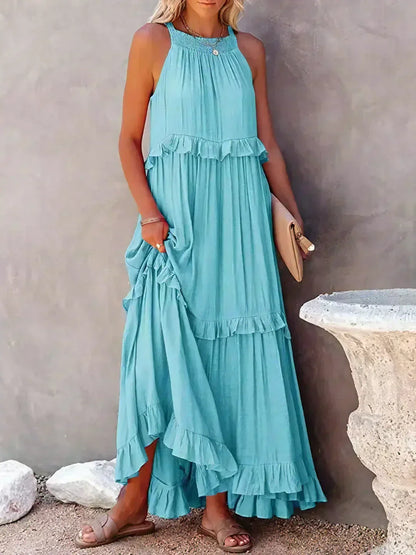 Levoire | Robe Maxi Volant À Bretelles Bleu ciel