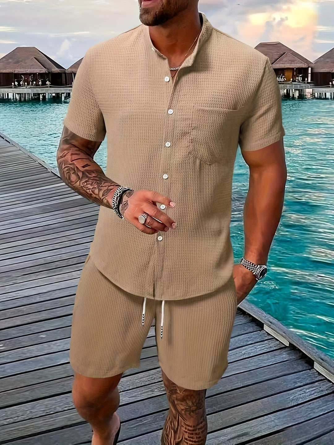 Levoire | Chemise De Golf Blanche & Shorts Couleur kaki