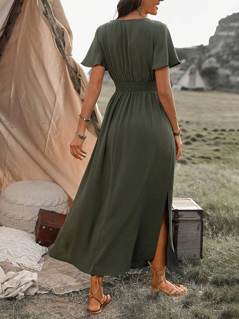 Levoire | Robe Élégante À Manches Courtes Avec Col Chœur