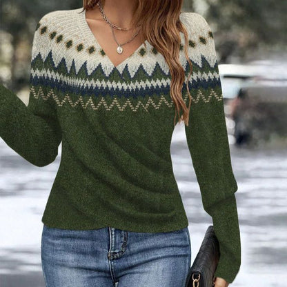 Levoire | Pull-over uni à col en V Vert 2