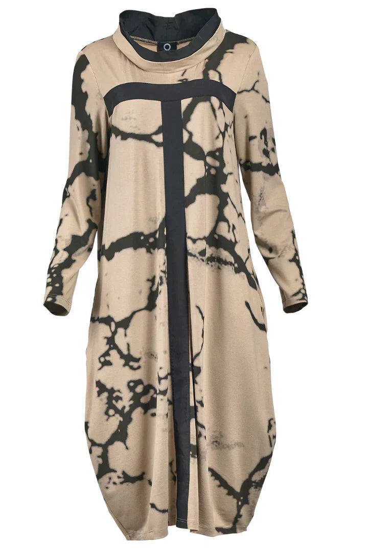 Levoire | Robe à manches longues avec motifs retro Khaki
