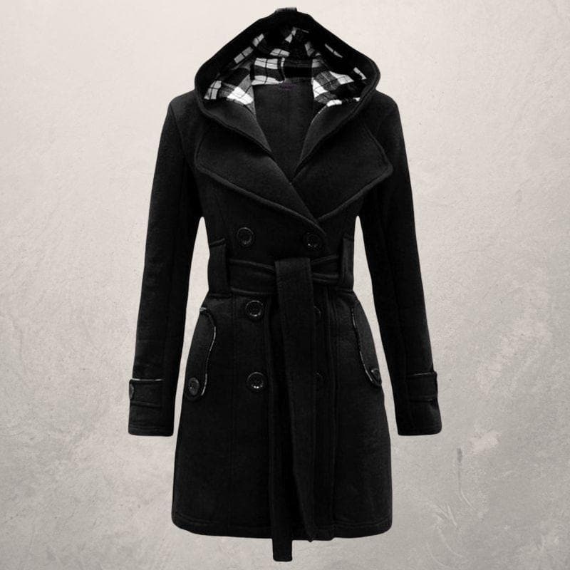 Levoire | Veste À Capuche Ceinturée À Manches Longues Avec Bouton Noir