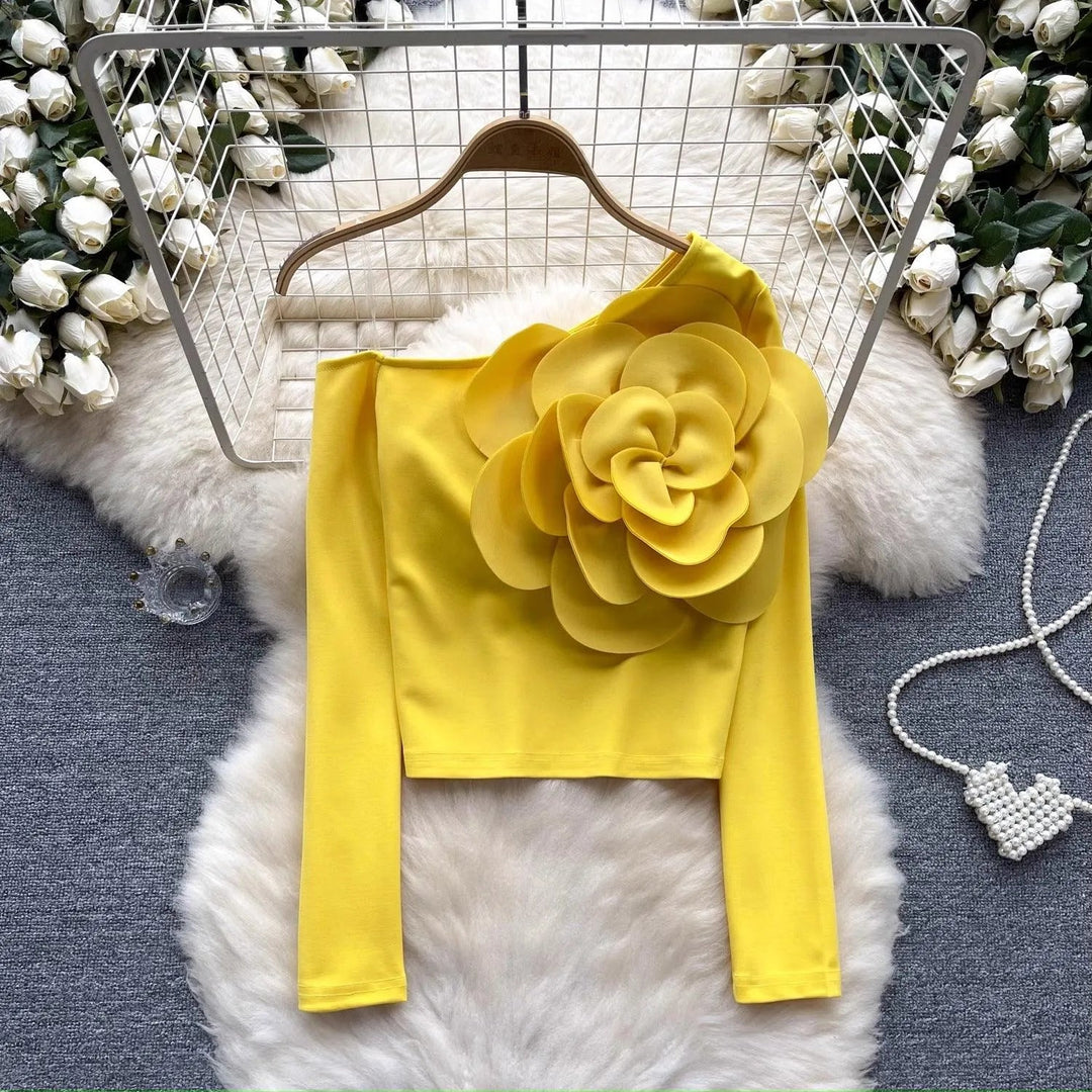 Levoire | T-shirt à manches longues 3D avec fleur Jaune Taille libre