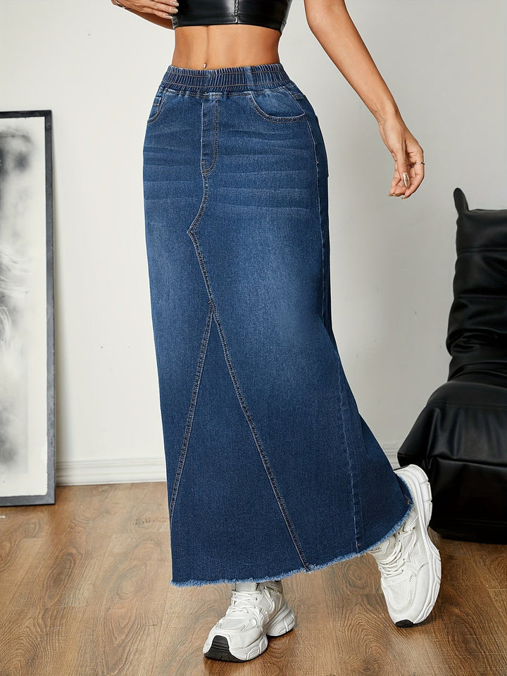 Levoire | Couleur Unie Bleu Lavé Jupe Maxi En Denim Streetwear
