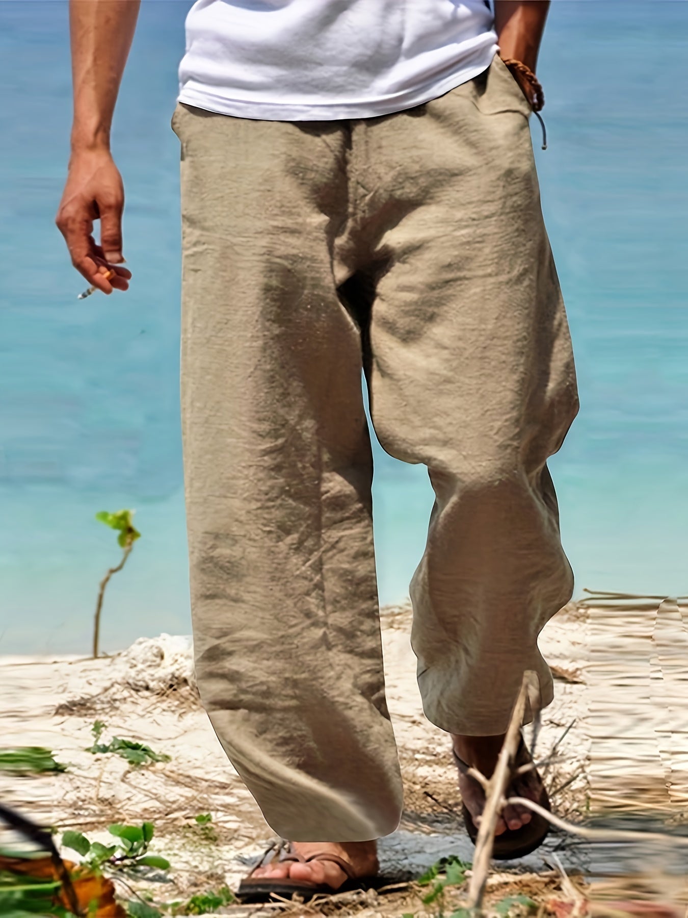 Levoire | Loisirs Coton Lin Pantalons Couleur Unie Abricot