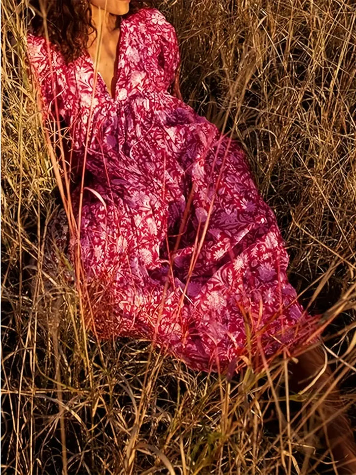 Levoire | Robe Maxi Boho Décontractée Avec Noeuds Décolleté En V Et Manches Courtes