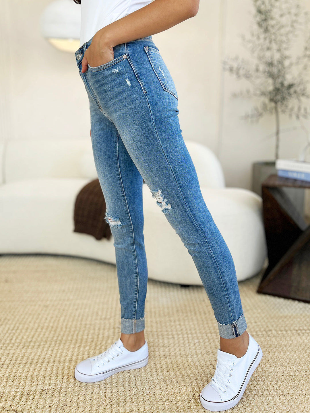 Levoire | Judy Blue Taille Pleine Mi-Rise Destroy & Cuff Jean Skinny