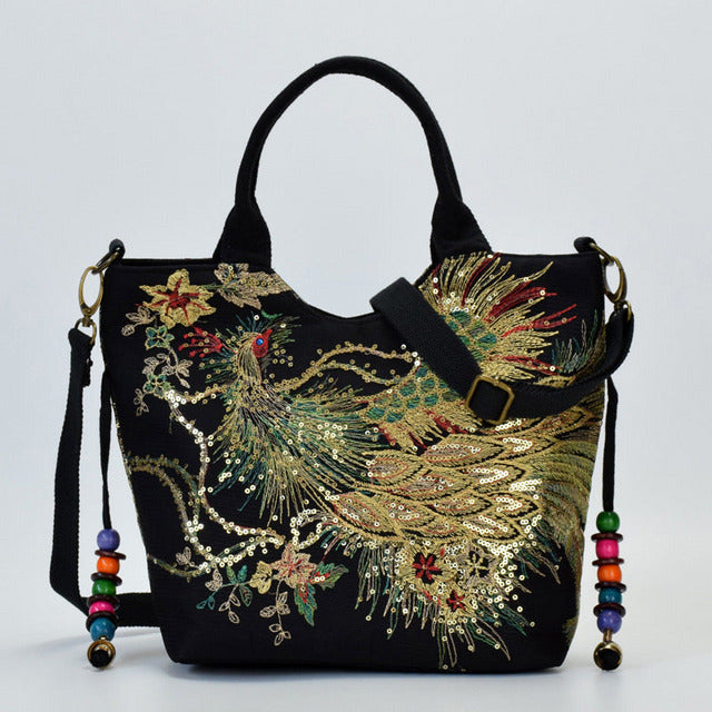 Levoire | Sac Brodé Paon Noir
