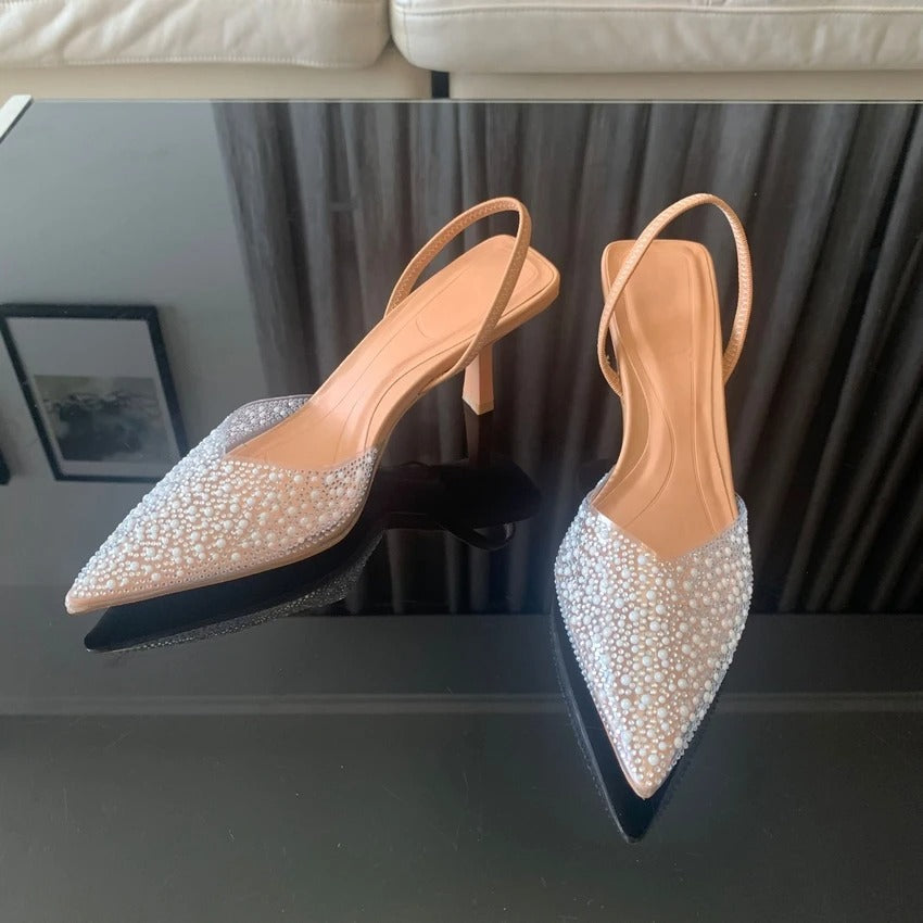 Levoire | Escarpins confortables avec décoration en perles blanches
