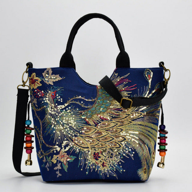 Levoire | Sac Brodé Paon Bleu foncé