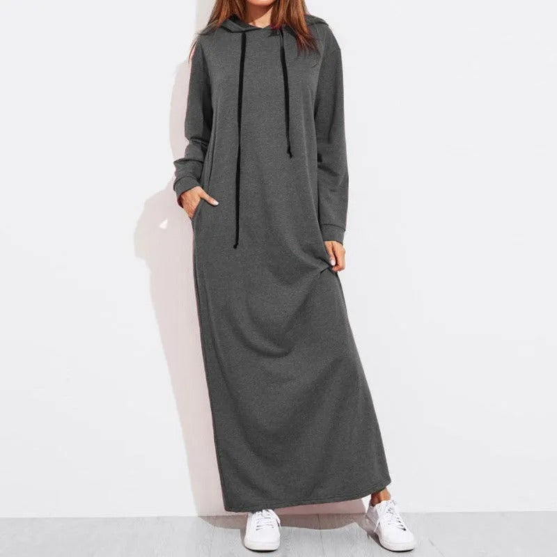 Levoire | Robe Maxi Mignonne Avec Capuche Gris foncé