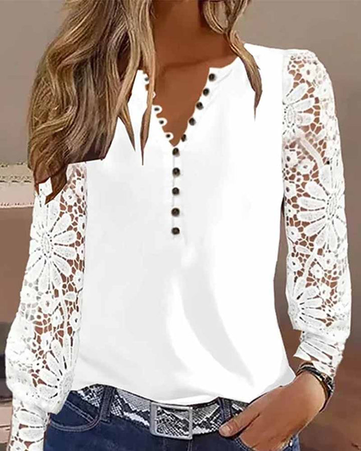 Levoire | Blouse Avec Fermeture À Boutons Et Manches En Dentelle Blanc