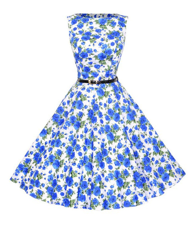 Robe Swing pour Femmes avec Motif Floral et Ceinture Levoire