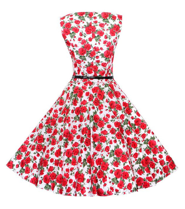 Robe Swing pour Femmes avec Motif Floral et Ceinture Levoire