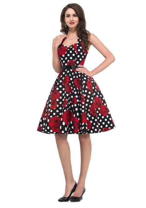 Robe vintage swing pour femme avec motif floral et pois Levoire