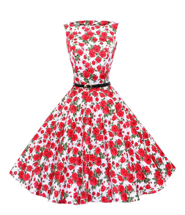 Robe Swing pour Femmes avec Motif Floral et Ceinture Levoire