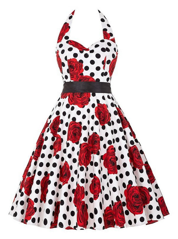 Robe vintage swing pour femme avec motif floral et pois Levoire