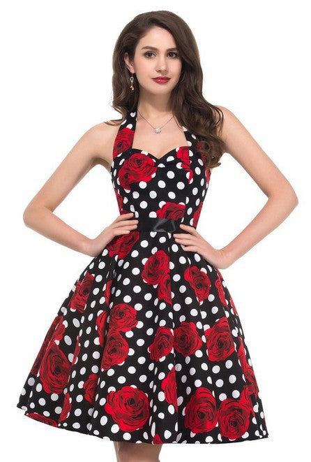 Robe vintage swing pour femme avec motif floral et pois Levoire