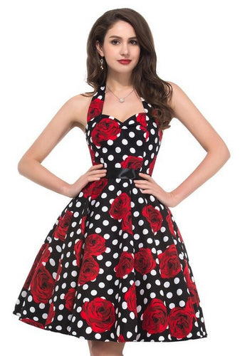 Robe vintage swing pour femme avec motif floral et pois Levoire