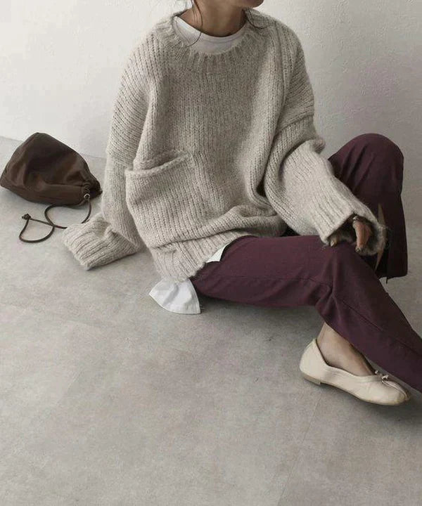 Levoire | Grand pull couleur ivoire avec poche avant