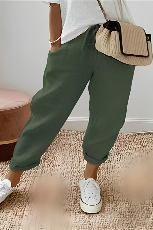 Levoire | Pantalon uni avec cordon de serrage et poche oblique Vert
