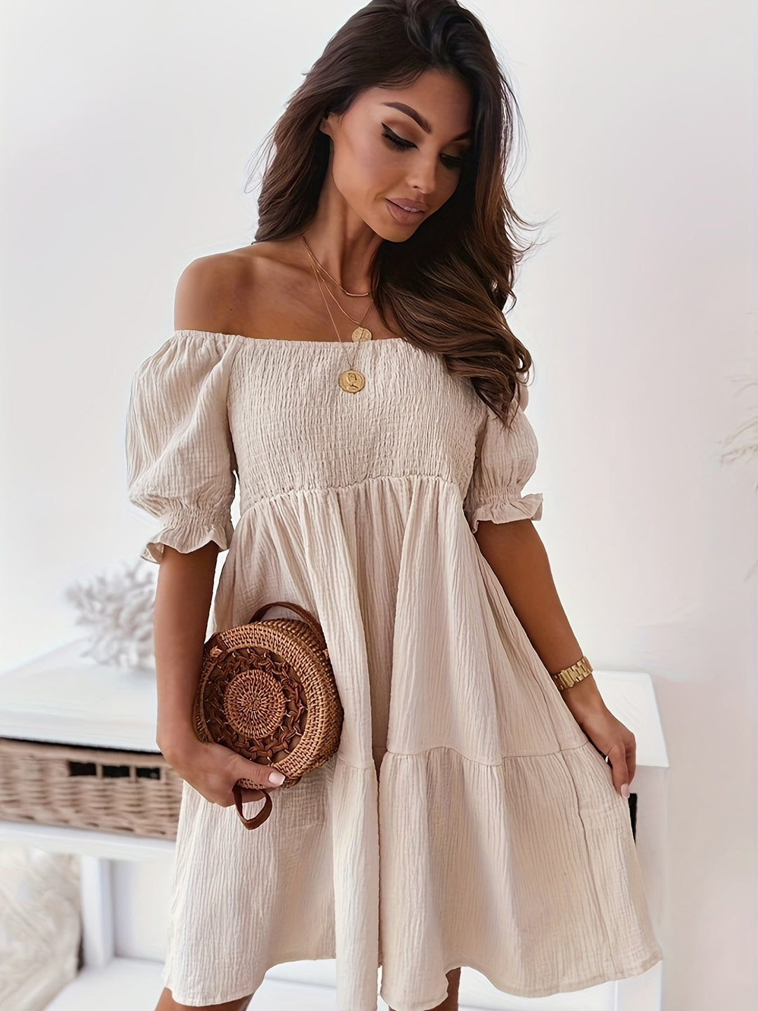 Levoire | Robe Mini Moderne Sans Manches Avec Des Manches Courtes Abricot