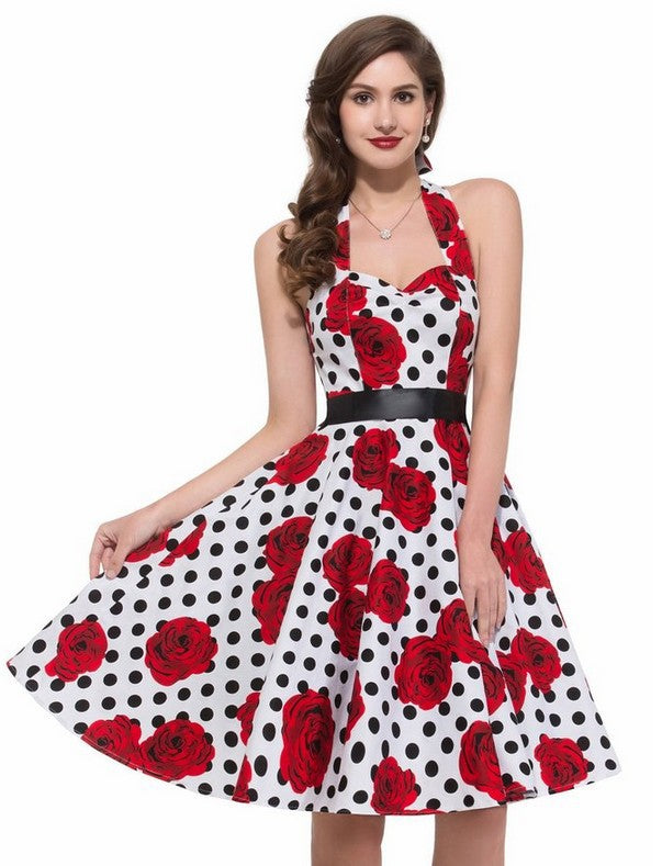 Robe vintage swing pour femme avec motif floral et pois Levoire