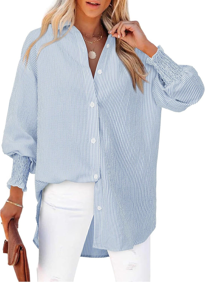 Levoire | Chemise Rayée À Boutons Pour Femmes Bleu clair