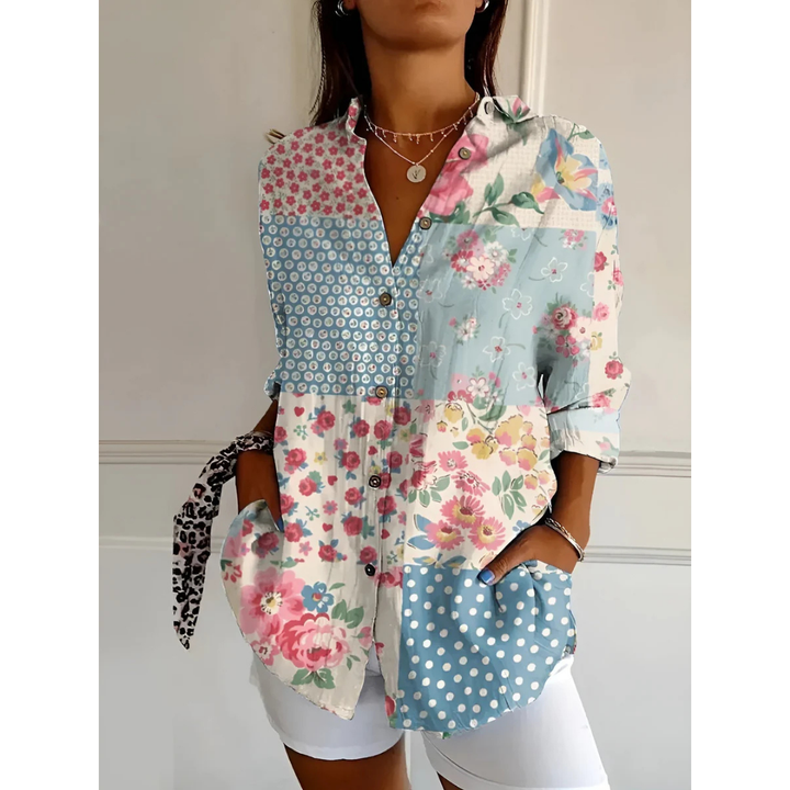 Levoire | Chemise À Manches Longues Imprimée Et Décontractée Pour - Femmes - Boutonnée Abricot
