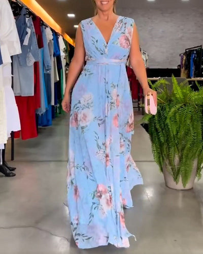 Levoire | Robe Sans Manches Élégante À Imprimé Floral En V