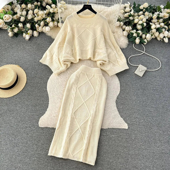 Levoire | Ensemble femme deux pièces en tricot dans un style français décontracté Abricot Taille moyenne