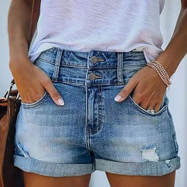 Levoire | Short En Denim Découpé À Taille Haute Bleu ciel