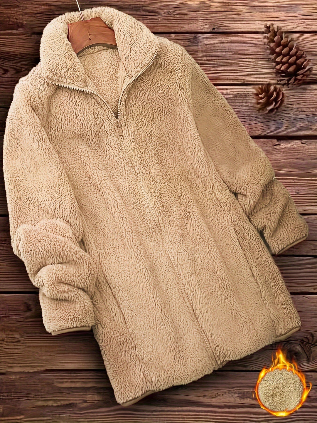 Levoire | Veste longue à manches longues chaude avec zip Beige