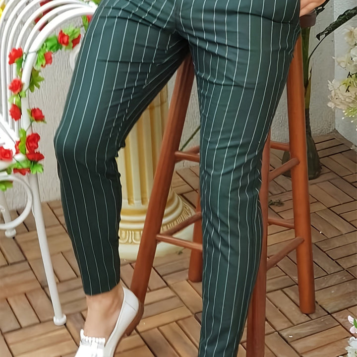 Levoire | Rétro Vert Rayé Imprimé Numérique Pantalon Homme