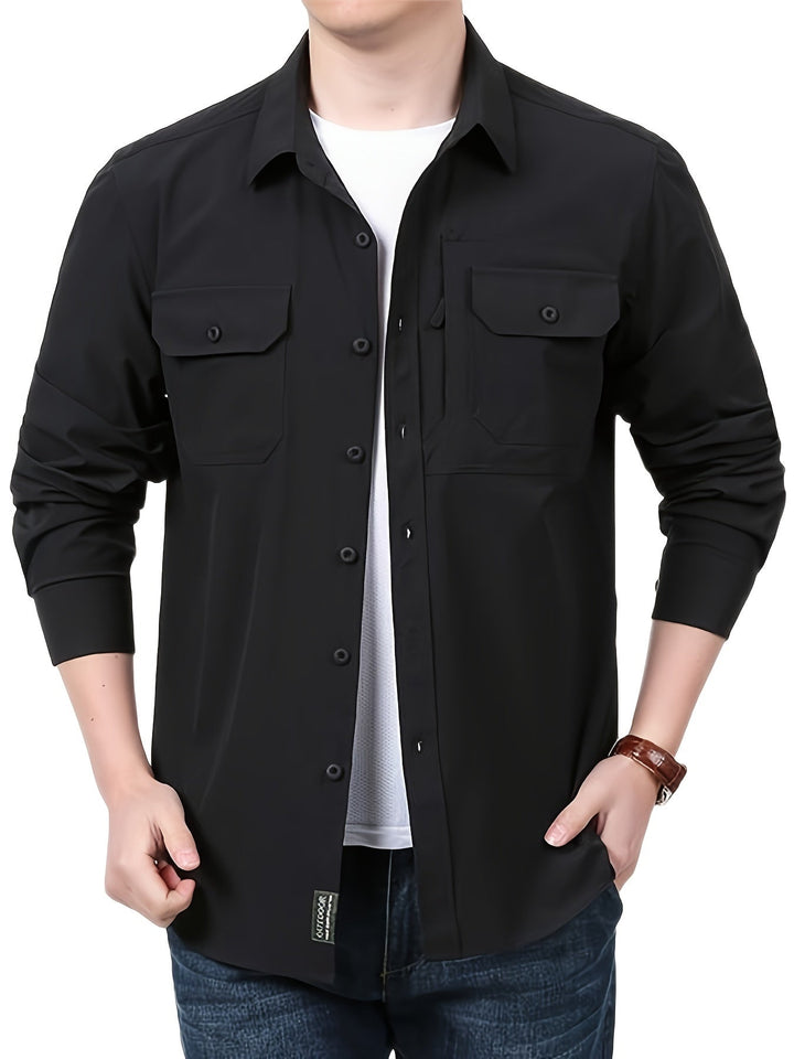 Levoire | Pour Hommes Chemise Cargo À Manches Longues Décontractée Unie