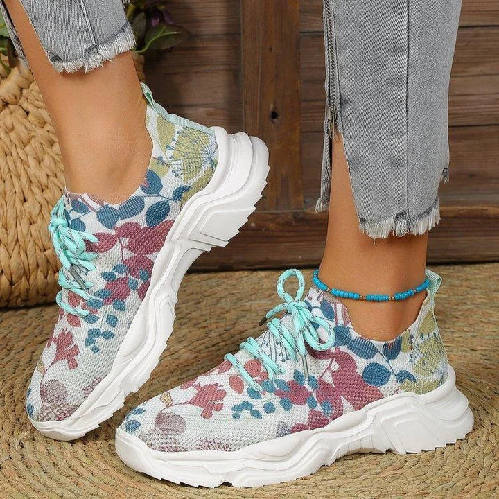 Levoire | Baskets Orthopédiques Respirantes avec Imprimé Floral pour Femmes Rouge foncé