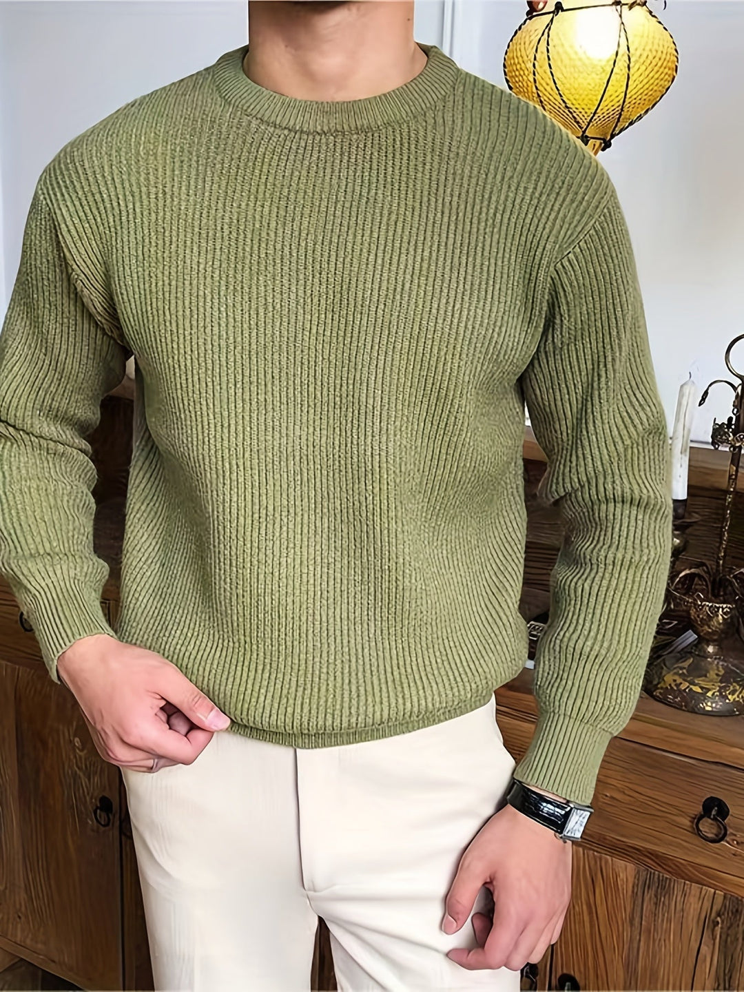 Levoire | Sweat-Shirt Design À Col Rond En Tricot Câble Élégant Pour Hommes Vert