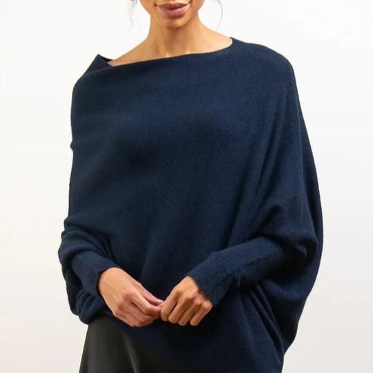Levoire | Manches Longues Col Rond Surdimensionné Pull En Relief Tricoté Bleu foncé Une taille Poitrine tous