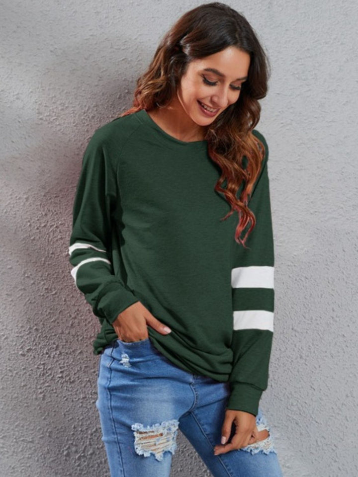 Levoire | Taille pleine t-shirt à rayures à col rond à manches longues