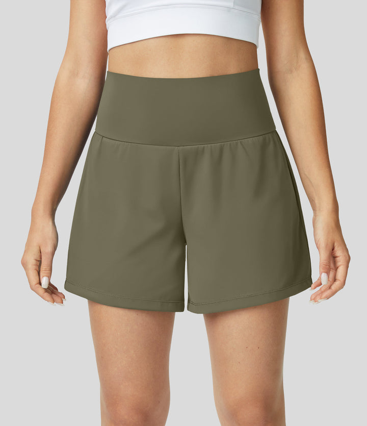 Levoire | Short De Yoga 2-En-1 Taille Haute Vert Armée
