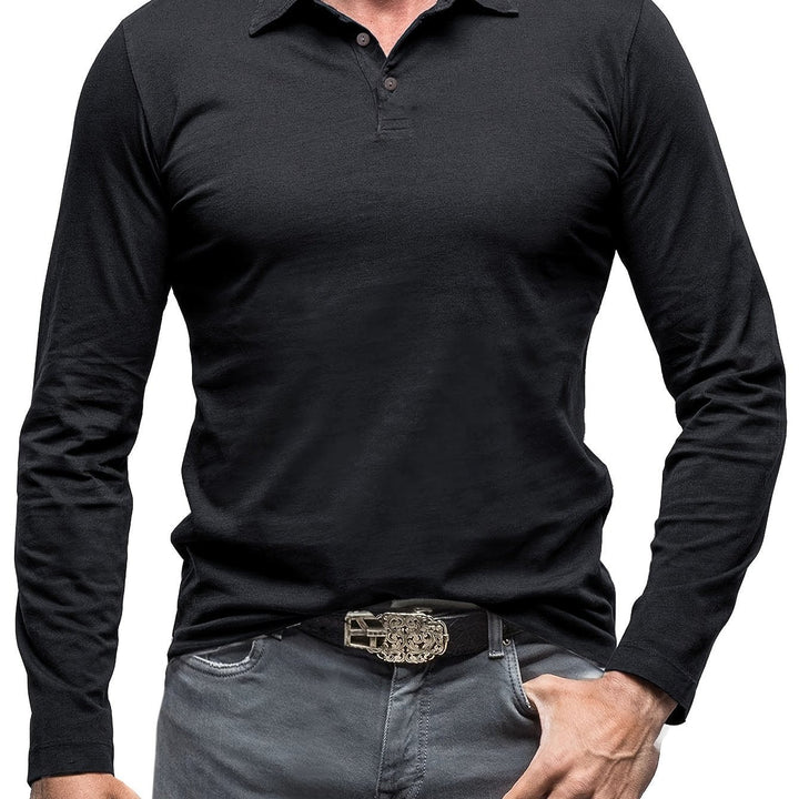 Levoire | T-Shirt Henley À Manches Longues Unies Pour Hommes Noir