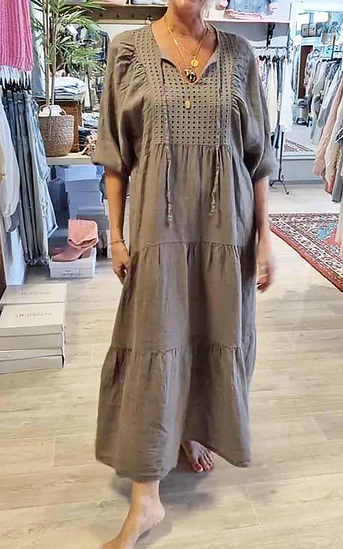 Levoire | Robe Décontractée Femme À Encolure En V De Couleur Unie Braun